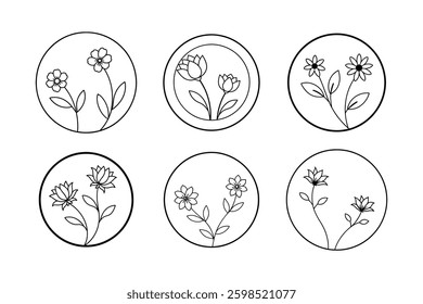 Flowers  circle frame vector art.