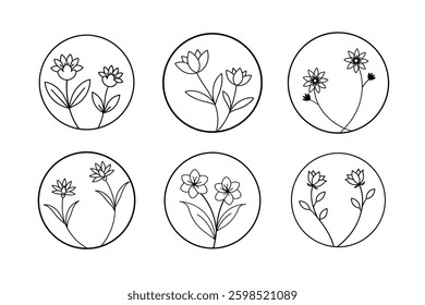 Flowers  circle frame vector art.