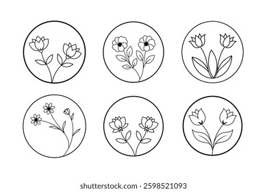 Flowers  circle frame vector art.