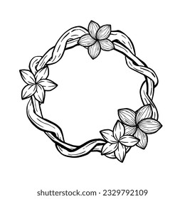Flowers Circle Vine Frame. Vector illustration for decorate logo, text, greeting cards and any design.