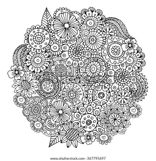 Flowers Circle Zentangle Pattern Coloring Book Stock Vector (Royalty ...