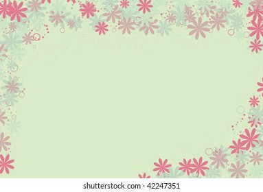 flowers, circles, small dots and speckles are all on separate layers. Very easy to edit and manipulate. Cropped via clipping mask.