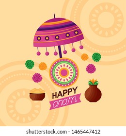 flowers coconut happy onam festival celebration decoration vector illustration