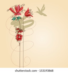 Flowers and colibri vector