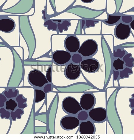 The flowers collected by their fragments of squares are arranged in a careless manner. Seamless multi-colored pattern. Peculiar camouflage.