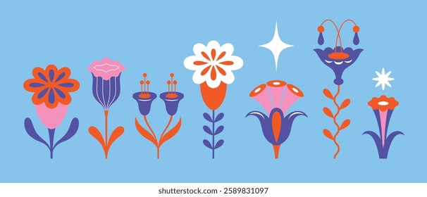 Flowers collection in geometric style