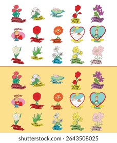 Flowers Collection. Flowers isolated on white background astract