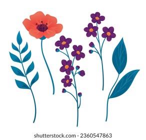 Vector de conjunto púrpura de colección de flores 