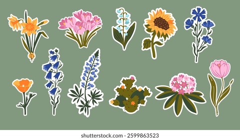 Flowers collection, Vector illustration for stickers, logo, labels, decoration