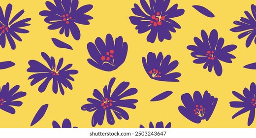 Flowers color seamless patterns hand drawn style for fabric, textiles, clothing, wrapping paper, packaging tape, abstract backgrounds.