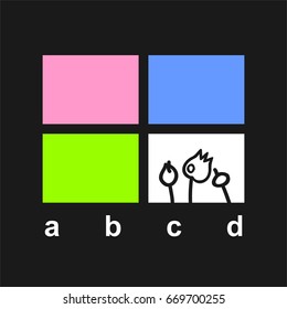 flowers and colored rectangles with text on a black background