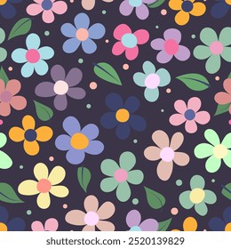 Flowers, colorful flowers in bed colors, seamless pattern