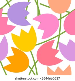 Flowers colorful seamless pattern. Pastel colors tulips wallpaper. Vector illustration.