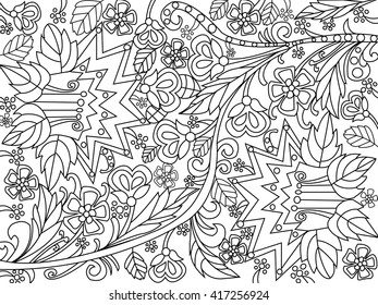 Flowers coloring book for adults vector illustration. Anti-stress coloring for adult. Zentangle style. Black and white lines. Lace pattern