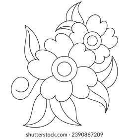 Flowers coloring book page. Coloring books page for adults or children. kids,  Flat Vector Illustration, with white background