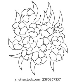 Flowers coloring book page. Coloring books page for adults or children. kids,  Flat Vector Illustration, with white background