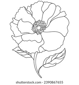 Flowers coloring book page. Coloring books page for adults or children. kids,  Flat Vector Illustration, with white background