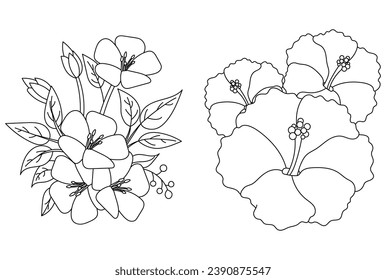 Flowers coloring book page. Coloring books page for adults or children. kids, floral arts, Flat Vector Illustration, with white background