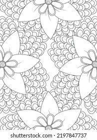 Flowers coloring book page. Isolated on white background. Doodle drawing anti-stress coloring books page for adults or children. Flat  Illustration
