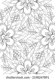 Flowers coloring book page. Isolated on white background. Doodle drawing anti-stress coloring books page for adults or children. Flat Vector Illustration