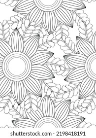 Flowers coloring book page. Isolated on white background. Doodle drawing anti-stress coloring books page for adults or children. Flat Vector Illustration