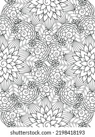 Flowers coloring book page. Isolated on white background. Doodle drawing anti-stress coloring books page for adults or children. Flat Vector Illustration