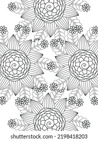 Flowers coloring book page. Isolated on white background. Doodle drawing anti-stress coloring books page for adults or children. Flat Vector Illustration