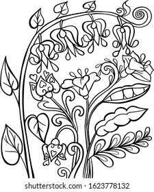 flowers coloring graphic outline vector nature peas anti stress illustration isolate baby doodle