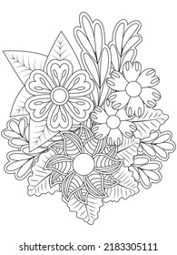 flowers coloring pages. Black and white illustration of flowers. Vector line art.