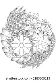 flowers coloring pages. Black and white illustration of flowers. Vector line art.