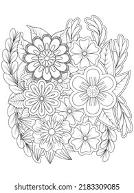 flowers coloring pages. Black and white illustration of flowers. Vector line art.