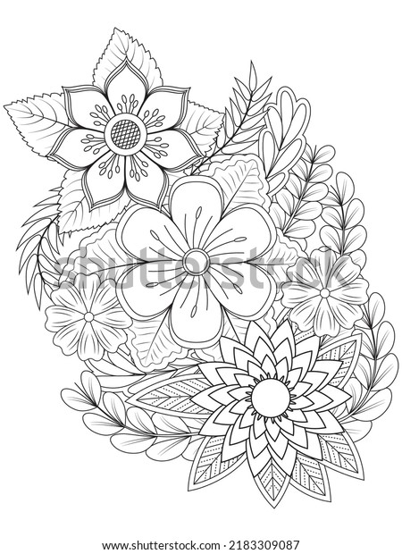 Flowers Coloring Pages Black White Illustration Stock Vector (Royalty ...