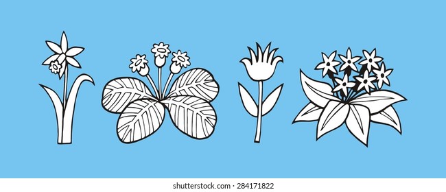 flowers, coloring, vector icon, blue background,