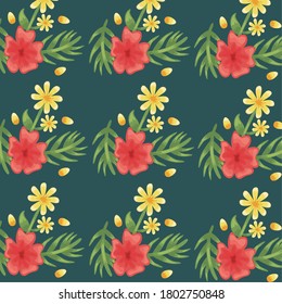 Flowers colors red and yellow pattern detailed style vector illustration design