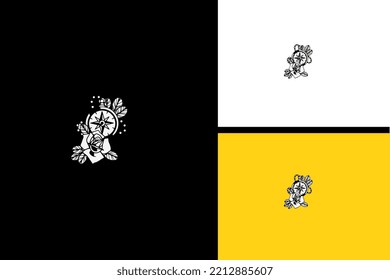 flowers and compas vector line art design