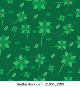 Flowers with complimentary colors scattered seamless repeating pattern with green background vector design