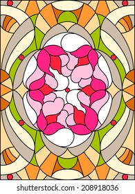  Flowers composition. Floral pattern for stained glass window.