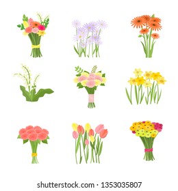 Flowers composition set icons isolated on white background