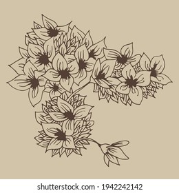 Flowers composition, vector floral illustration in vintage style isolated on beige background