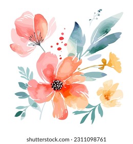 Flowers composition in a watercolor style on a white background