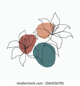 Blumen durchgehende Linienzeichnung. Kunstzeichnung der Blattlinie mit abstrakter Form. Abstraktes Pflanzendesign für Druck, Deckel, Tapeten, Minimale und natürliche Wandkunst. Vektorgrafik. 
