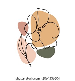 Flores dibujando líneas continuas. Dibujo artístico de línea de follaje con forma abstracta. Resumen de diseño de arte vegetal para impresión, cubierta, papel pintado, Mínimo y natural de la pared. Ilustración vectorial. 