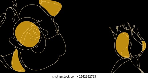 Flores en estilo de dibujo de línea continua. Diseño lineal minimalista de flor rosa sobre un fondo negro.