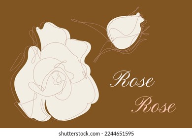 Flowers in continuous line drawing style. Rose flower minimalist linear design on a gold background.
