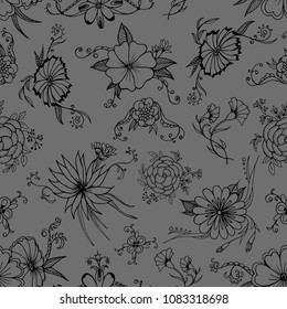 
Flowers contours vector illustration seamless pattern hand drawing for wrappers