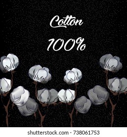 
Flowers of cottons  on a background in vintage style. Punctualism, black dots.