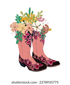 Flowers in Cowboy boots vector isolated on white.