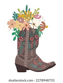 Flowers in Cowboy boots vector isolated on white.