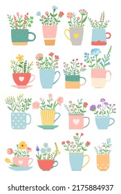 Flowers in cup summer spring set vector