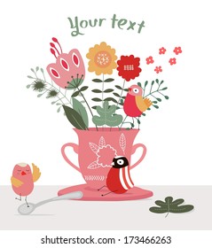 flowers with a cup of tea 